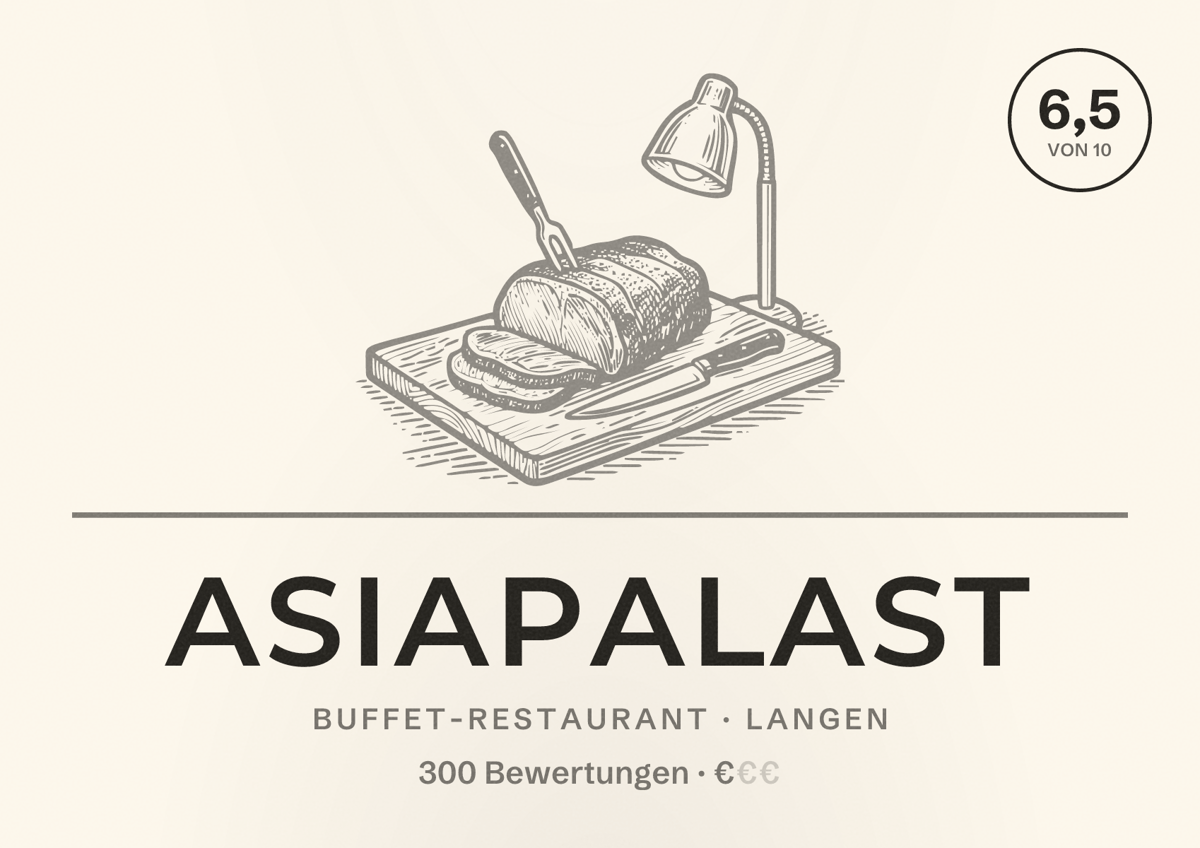 Illustriertes Poster von Asiapalast, Buffet-Restaurant in Langen: Bewertung 6,5 von 10 aus 300 Bewertungen, Preisniveau €