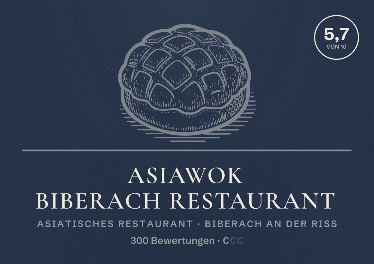 Illustriertes Poster von AsiaWok Biberach Restaurant, Asiatisches Restaurant in Biberach an der Riß: Bewertung 5,7 von 10 aus 300 Bewertungen, Preisniveau €