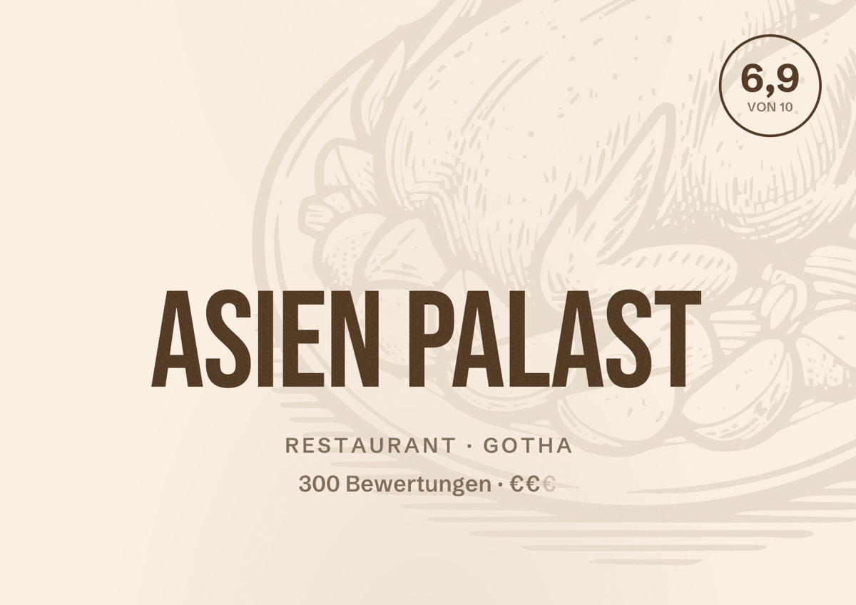 Illustriertes Poster von Asien Palast, Restaurant in Gotha: Bewertung 6,9 von 10 aus 300 Bewertungen, Preisniveau €€