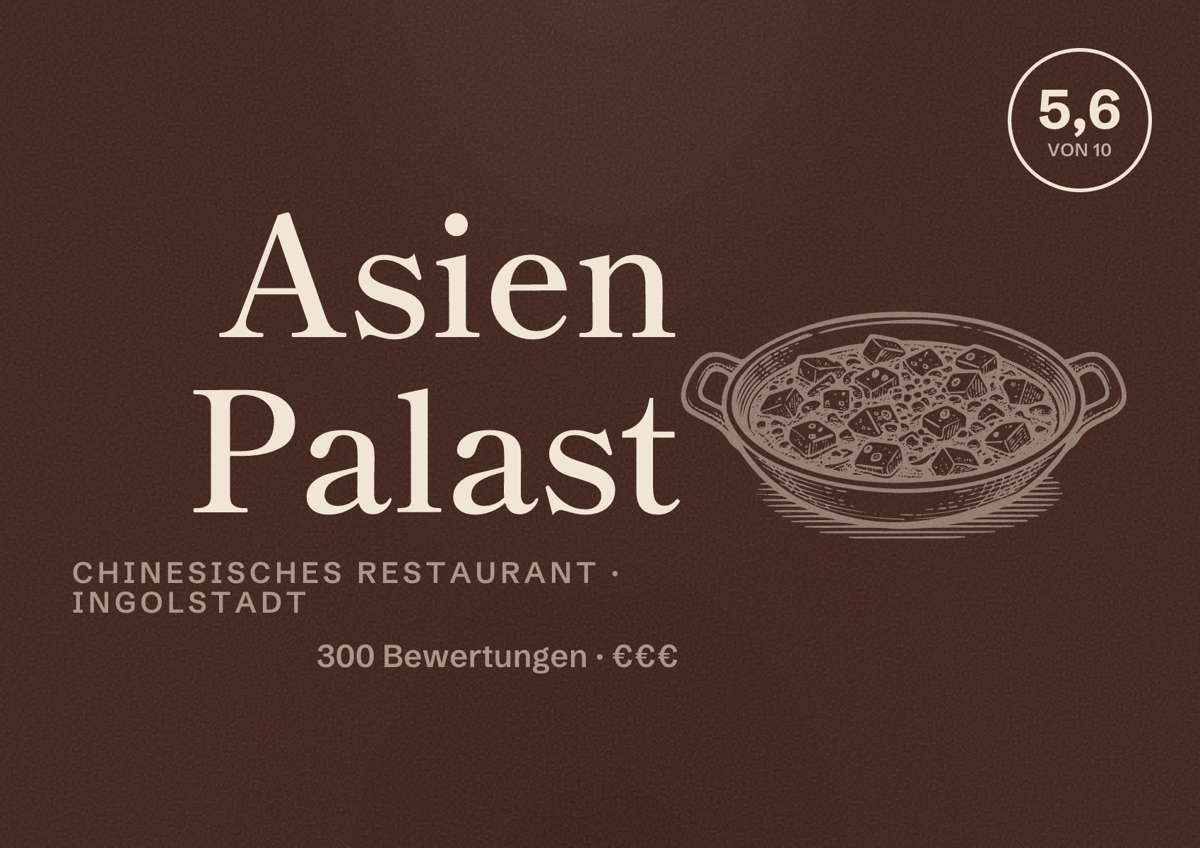 Illustriertes Poster von Asien Palast, Chinesisches Restaurant in Ingolstadt: Bewertung 5,6 von 10 aus 300 Bewertungen, Preisniveau €€€