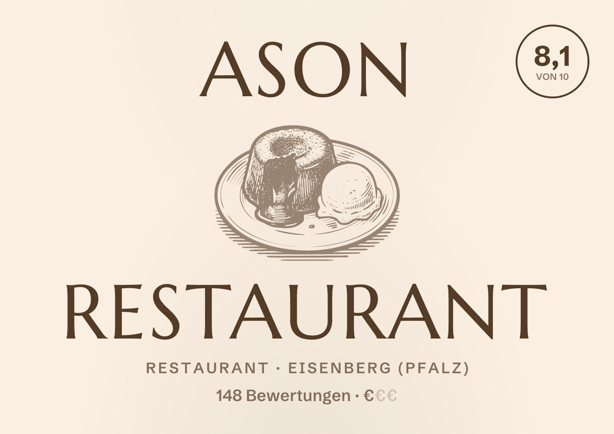 Illustriertes Poster von Ason Restaurant, Restaurant in Eisenberg (Pfalz): Bewertung 8,1 von 10 aus 148 Bewertungen, Preisniveau €