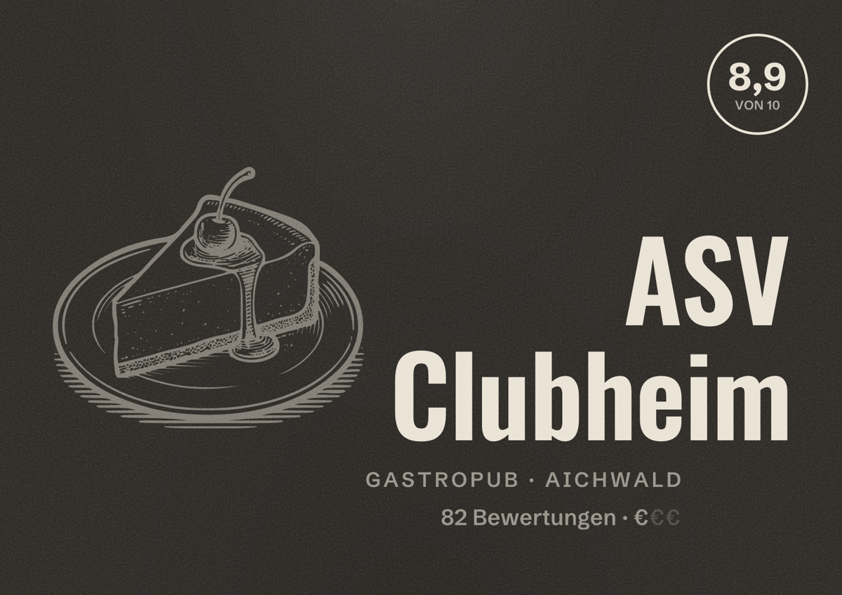 Illustriertes Poster von ASV Clubheim, Gastropub in Aichwald: Bewertung 8,9 von 10 aus 82 Bewertungen, Preisniveau €