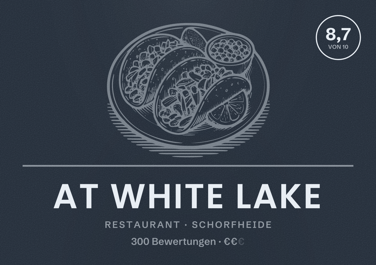 Illustriertes Poster von At White Lake, Restaurant in Schorfheide: Bewertung 8,7 von 10 aus 300 Bewertungen, Preisniveau €€