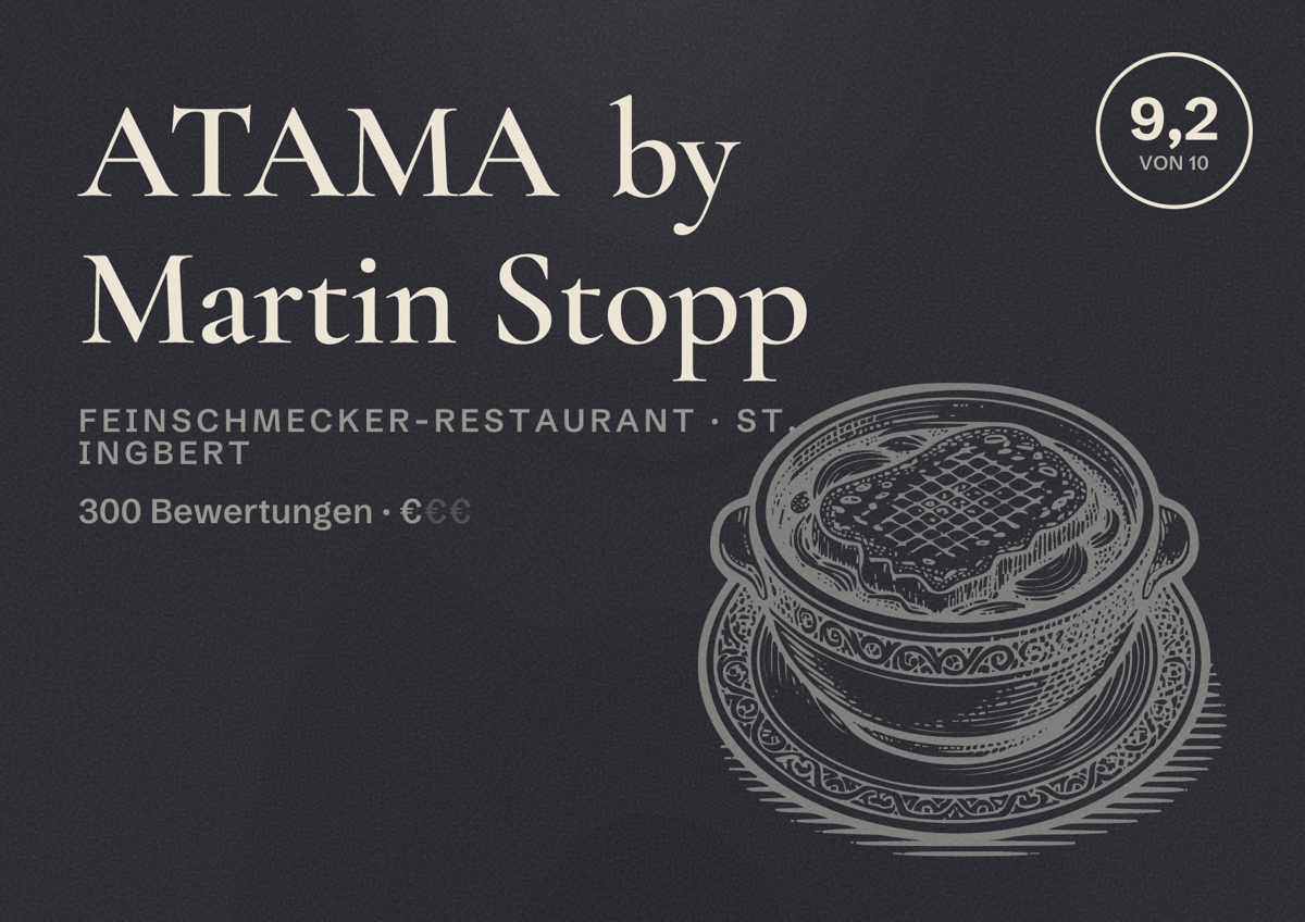 Illustriertes Poster von ATAMA by Martin Stopp, Feinschmecker-Restaurant in St. Ingbert: Bewertung 9,2 von 10 aus 300 Bewertungen, Preisniveau €