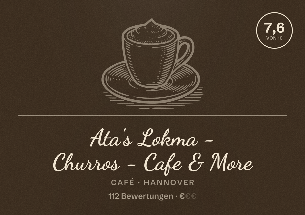Illustriertes Poster von Ata's Lokma - Churros - Cafe & More, Café in Hannover: Bewertung 7,6 von 10 aus 112 Bewertungen, Preisniveau €