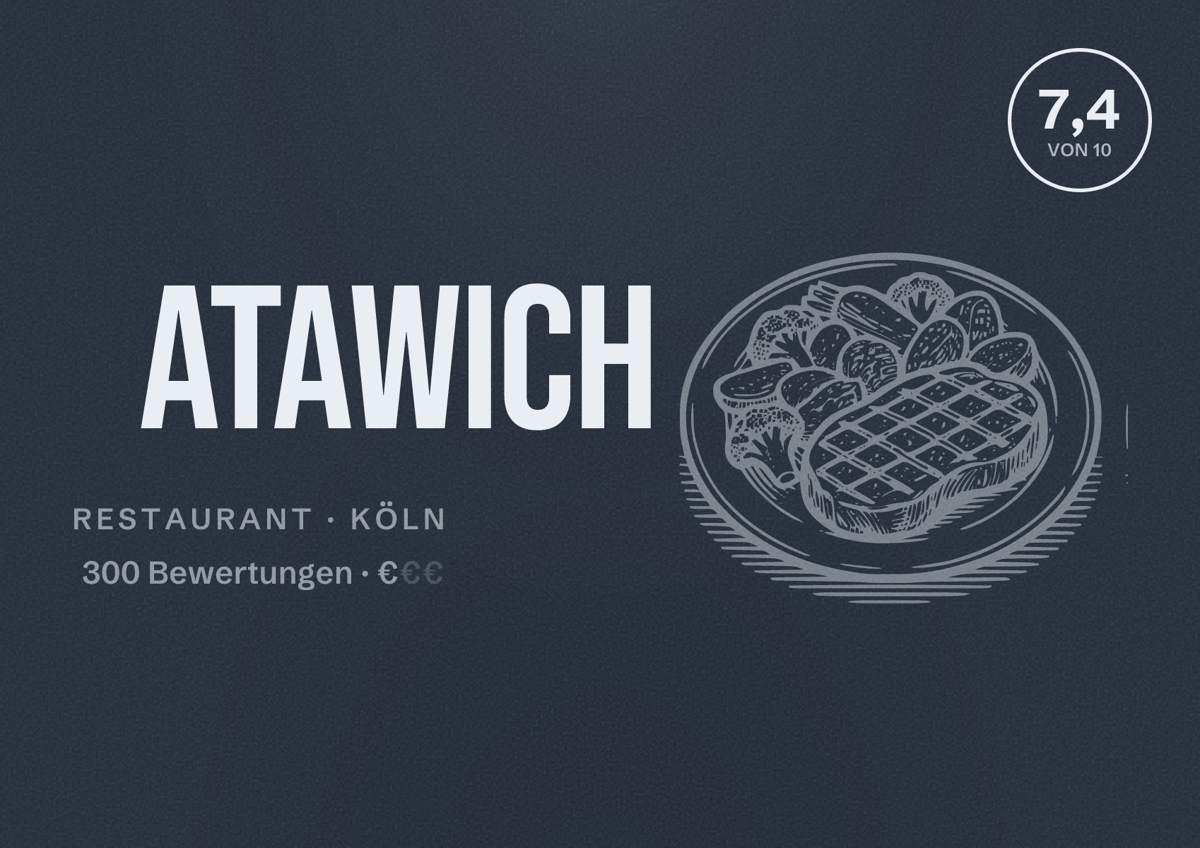Illustriertes Poster von Atawich, Restaurant in Köln: Bewertung 7,4 von 10 aus 300 Bewertungen, Preisniveau €