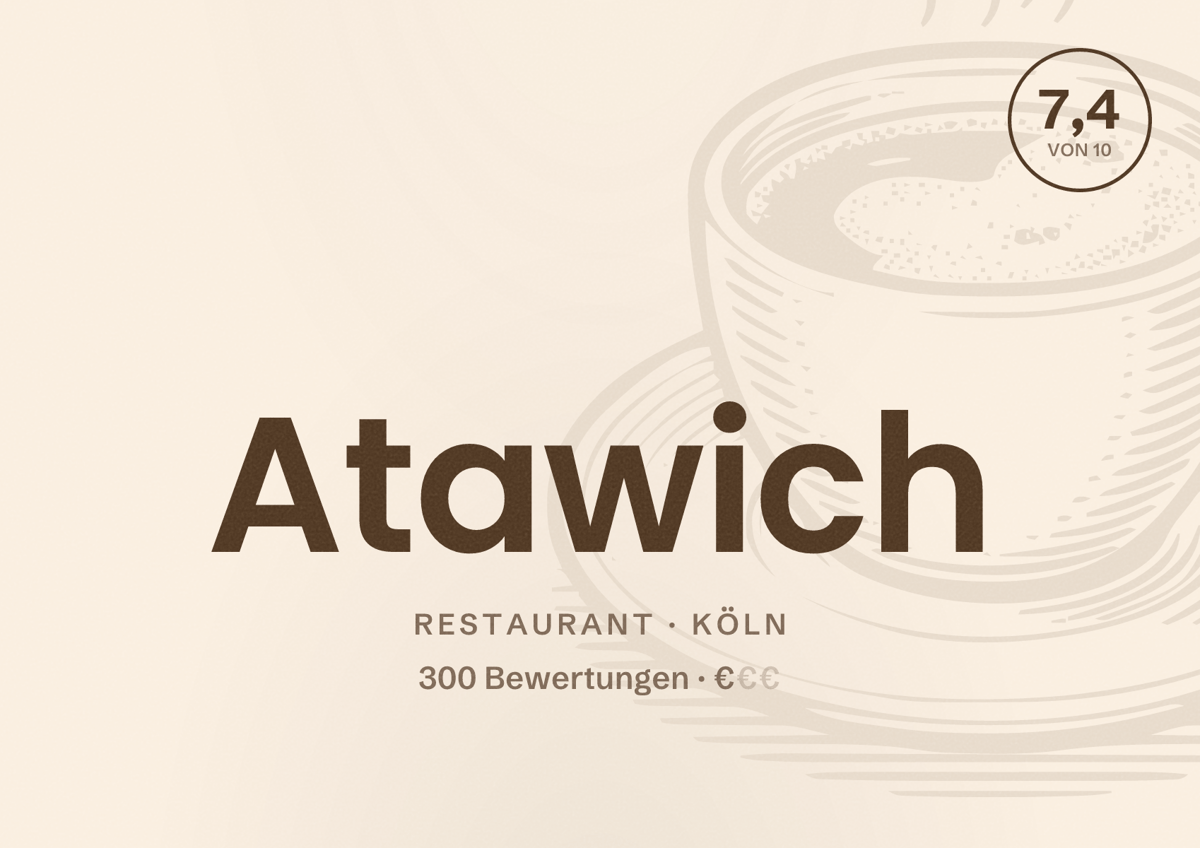 Illustriertes Poster von Atawich, Restaurant in Köln: Bewertung 7,4 von 10 aus 300 Bewertungen, Preisniveau €