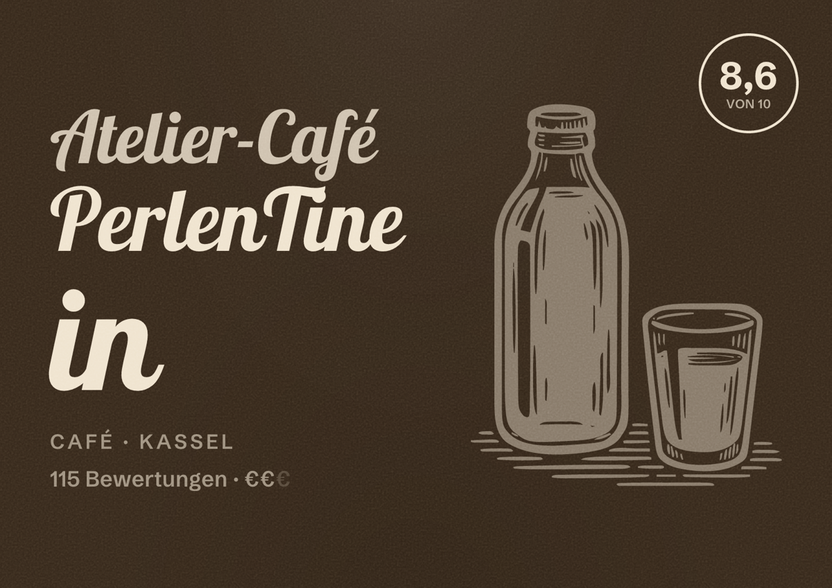 Illustriertes Poster von Atelier-Café PerlenTine in, Café in Kassel: Bewertung 8,6 von 10 aus 115 Bewertungen, Preisniveau €€