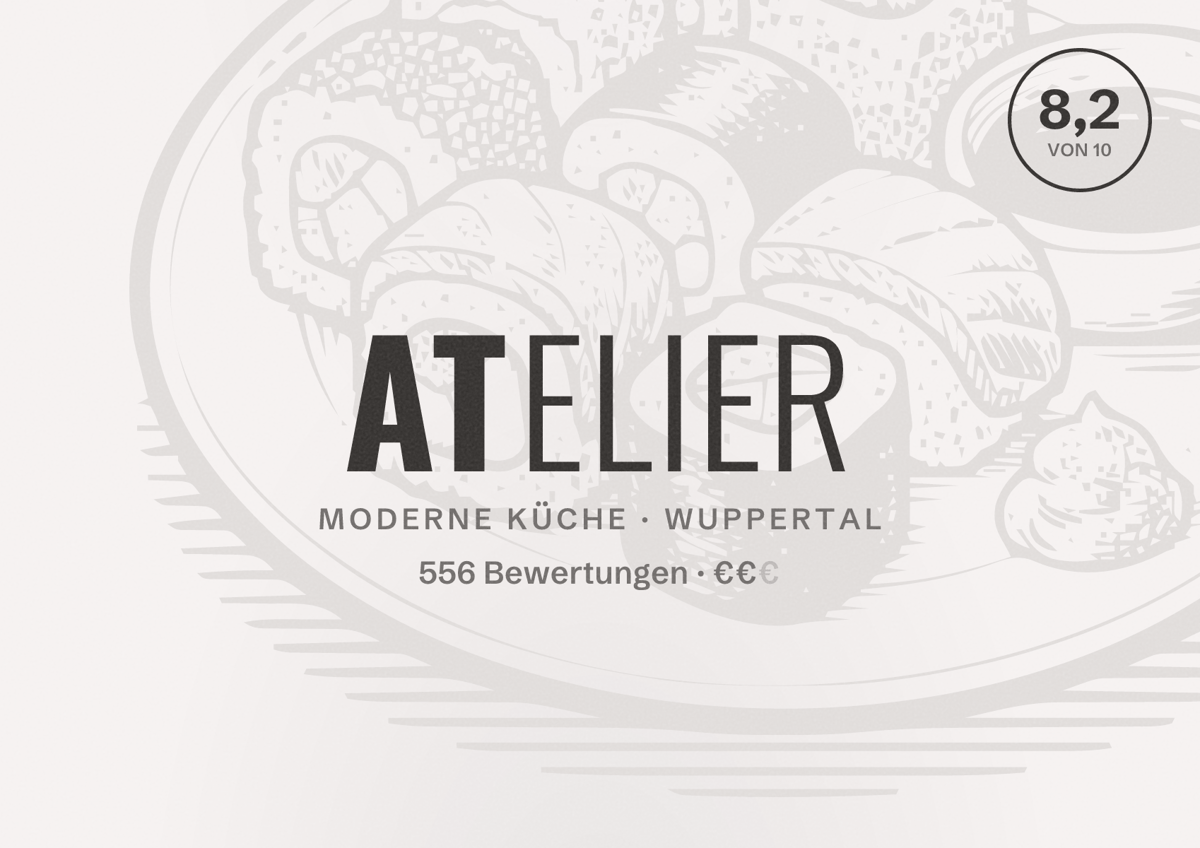 Illustriertes Poster von atelier, Moderne Küche in Wuppertal: Bewertung 8,2 von 10 aus 556 Bewertungen, Preisniveau €€