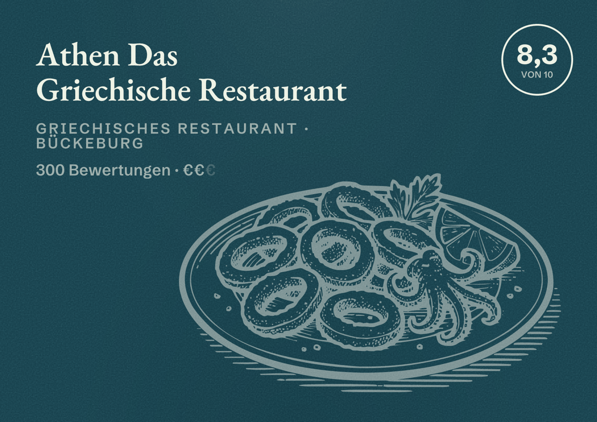 Illustriertes Poster von Athen Das Griechische Restaurant, Griechisches Restaurant in Bückeburg: Bewertung 8,3 von 10 aus 300 Bewertungen, Preisniveau €€