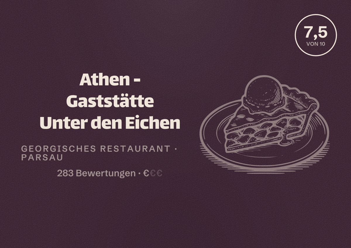 Illustriertes Poster von Athen - Gaststätte Unter den Eichen, Georgisches Restaurant in Parsau: Bewertung 7,5 von 10 aus 283 Bewertungen, Preisniveau €