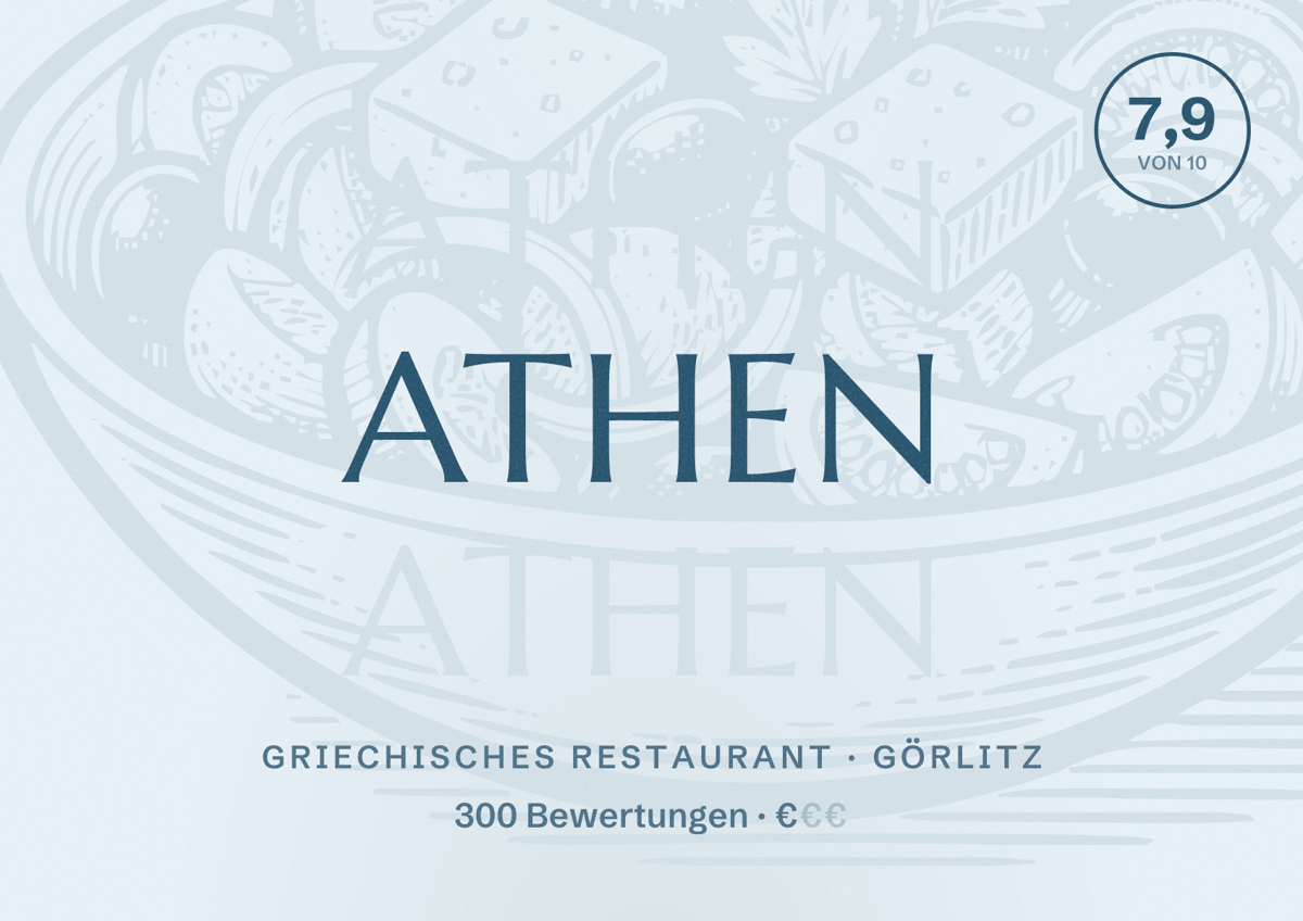 Illustriertes Poster von Athen, Griechisches Restaurant in Görlitz: Bewertung 7,9 von 10 aus 300 Bewertungen, Preisniveau €