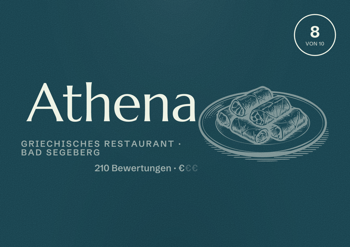Illustriertes Poster von Athena, Griechisches Restaurant in Bad Segeberg: Bewertung 8 von 10 aus 210 Bewertungen, Preisniveau €