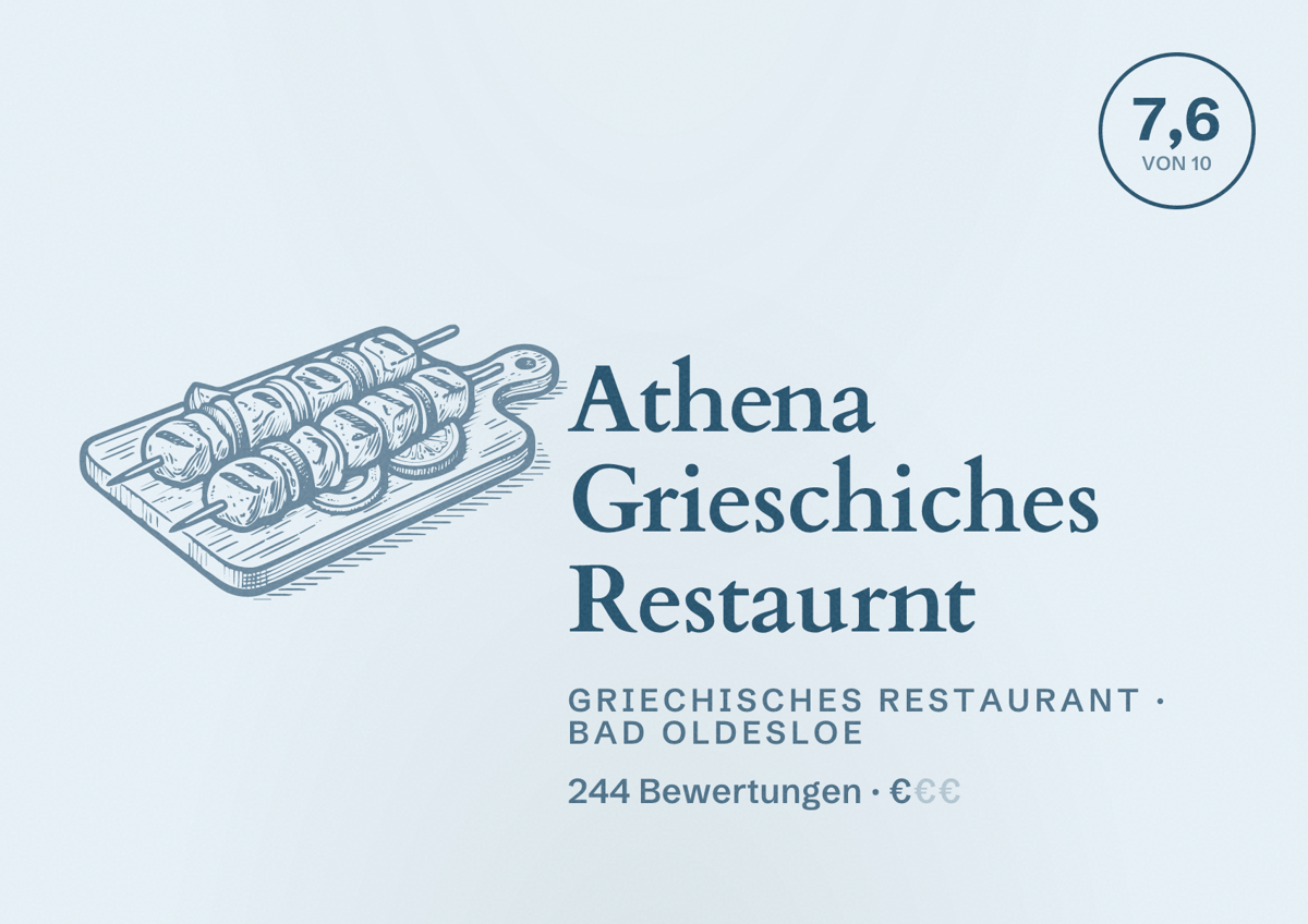 Illustriertes Poster von Athena Grieschiches Restaurnt, Griechisches Restaurant in Bad Oldesloe: Bewertung 7,6 von 10 aus 244 Bewertungen, Preisniveau €