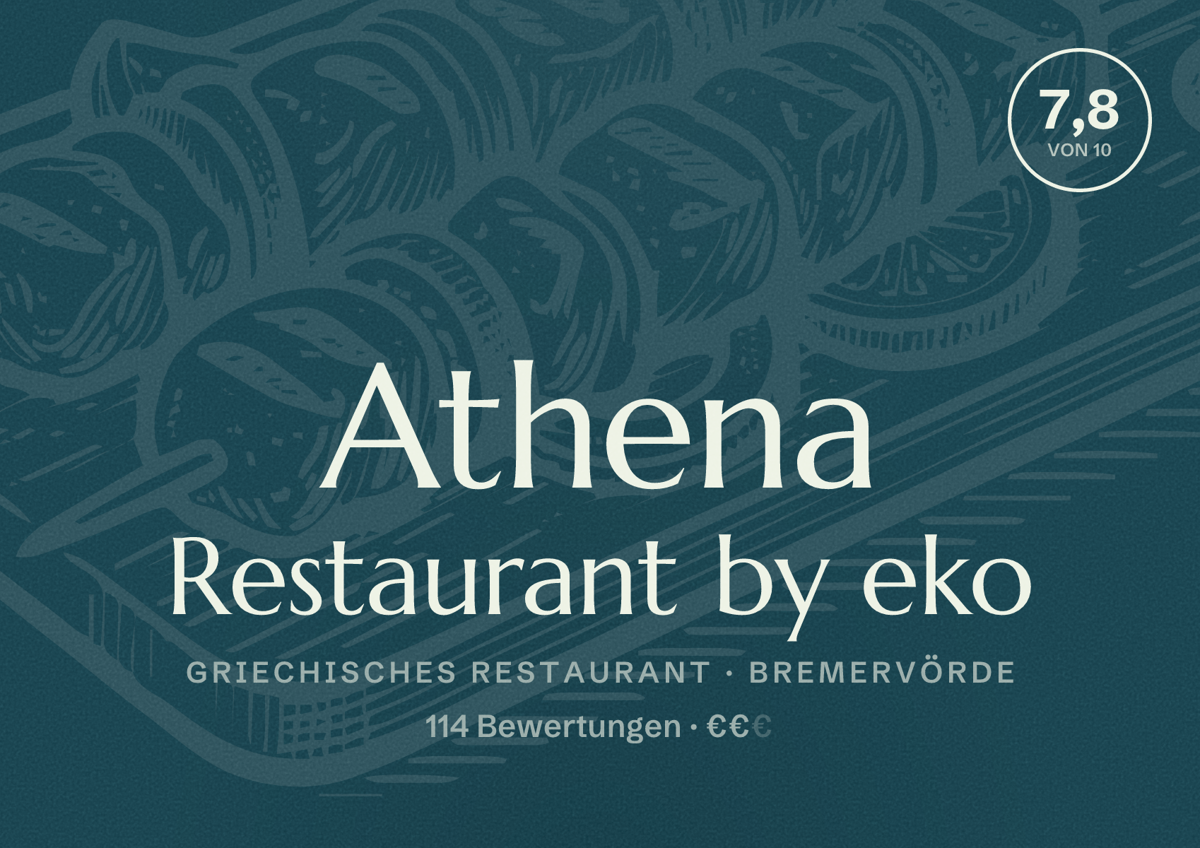 Illustriertes Poster von Athena Restaurant by eko, Griechisches Restaurant in Bremervörde: Bewertung 7,8 von 10 aus 114 Bewertungen, Preisniveau €€