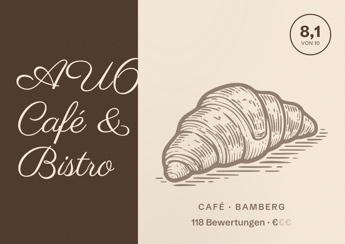 Illustriertes Poster von AU6 - Café & Bistro, Café in Bamberg: Bewertung 8,1 von 10 aus 118 Bewertungen, Preisniveau €