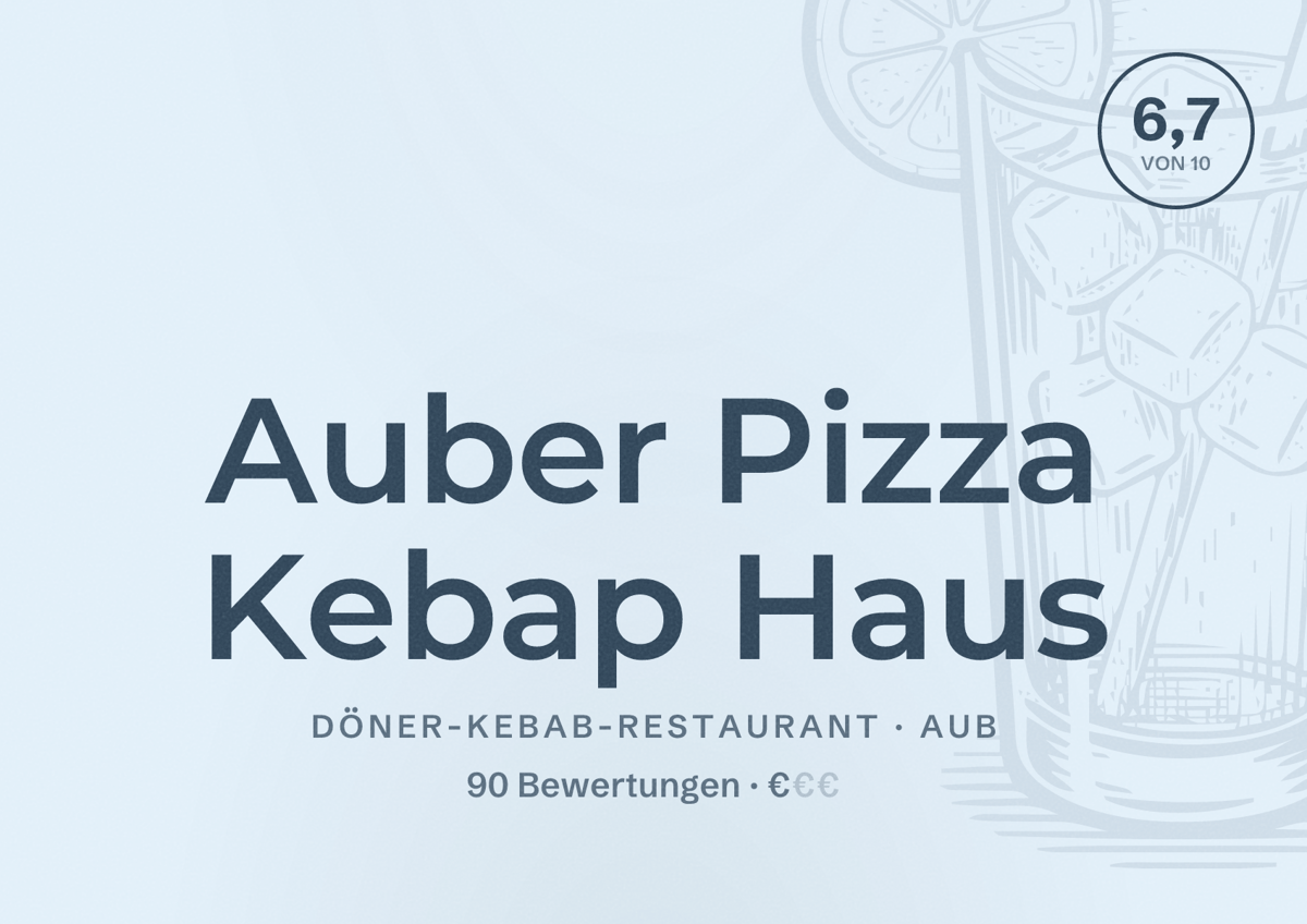 Illustriertes Poster von Auber Pizza Kebap Haus, Döner-Kebab-Restaurant in Aub: Bewertung 6,7 von 10 aus 90 Bewertungen, Preisniveau €