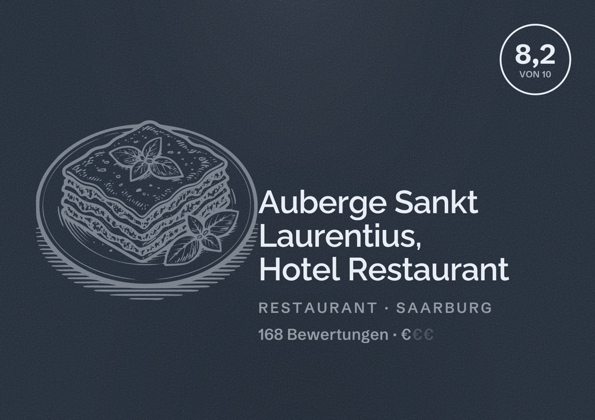 Illustriertes Poster von Auberge Sankt Laurentius, Hotel Restaurant, Restaurant in Saarburg: Bewertung 8,2 von 10 aus 168 Bewertungen, Preisniveau €