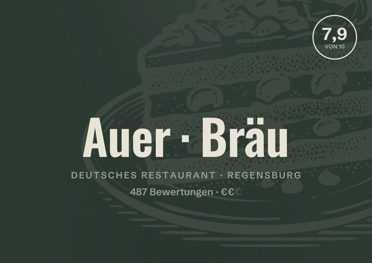 Illustriertes Poster von Auer Bräu, Deutsches Restaurant in Regensburg: Bewertung 7,9 von 10 aus 487 Bewertungen, Preisniveau €€