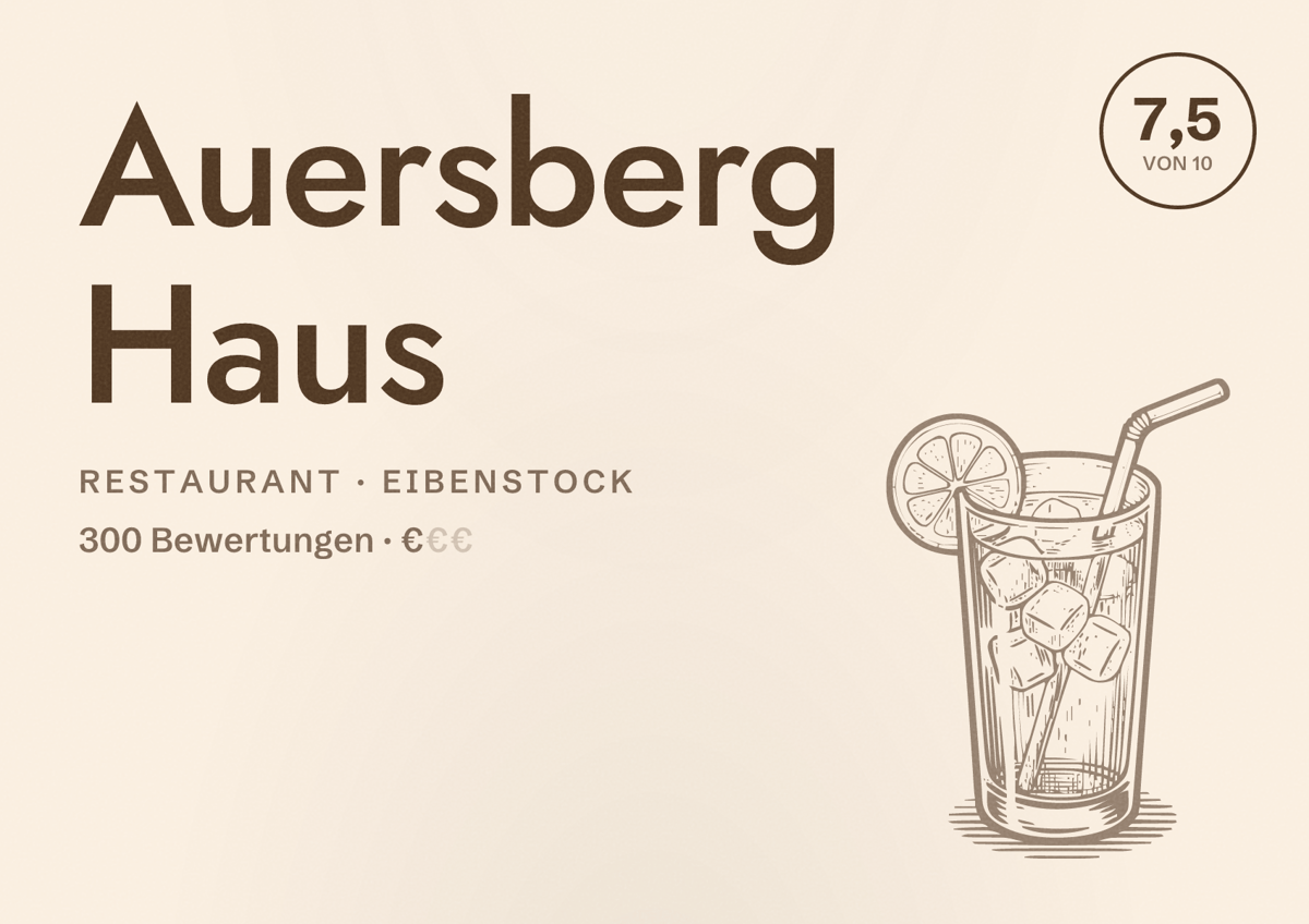 Illustriertes Poster von Auersberg Haus, Restaurant in Eibenstock: Bewertung 7,5 von 10 aus 300 Bewertungen, Preisniveau €