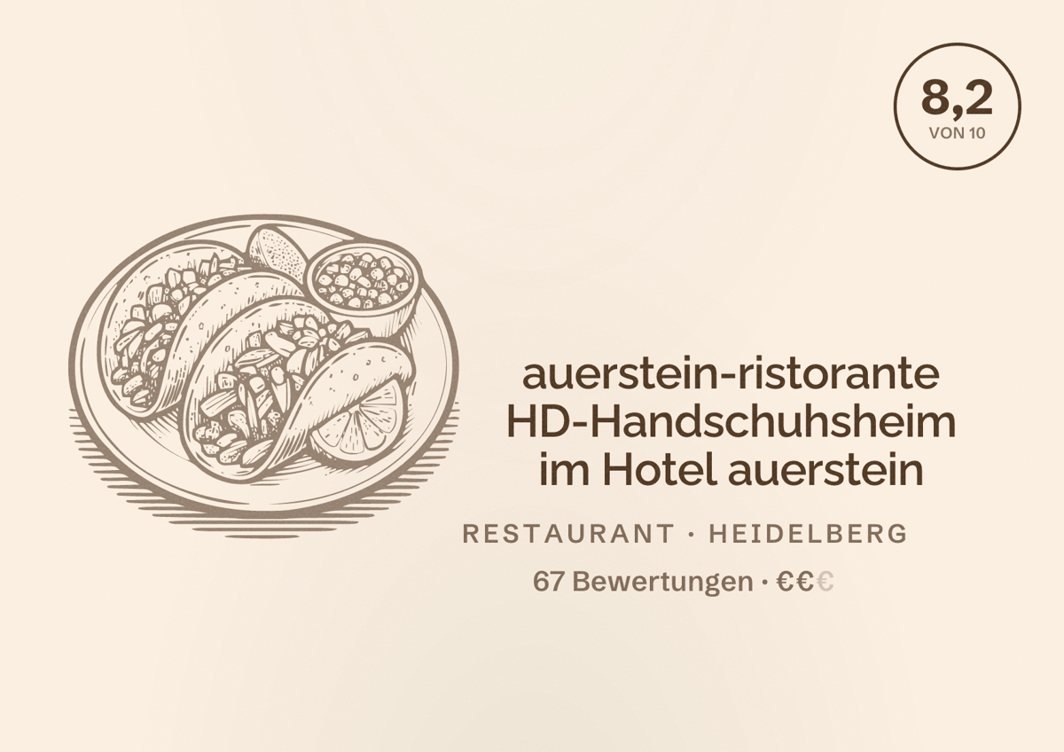 Illustriertes Poster von auerstein-ristorante HD-Handschuhsheim im Hotel auerstein, Restaurant in Heidelberg: Bewertung 8,2 von 10 aus 67 Bewertungen, Preisniveau €€