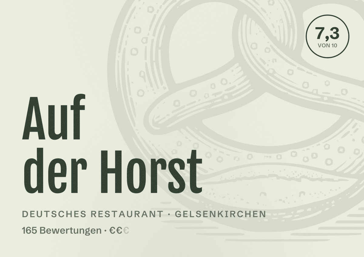 Illustriertes Poster von Auf der Horst, Deutsches Restaurant in Gelsenkirchen: Bewertung 7,3 von 10 aus 165 Bewertungen, Preisniveau €€