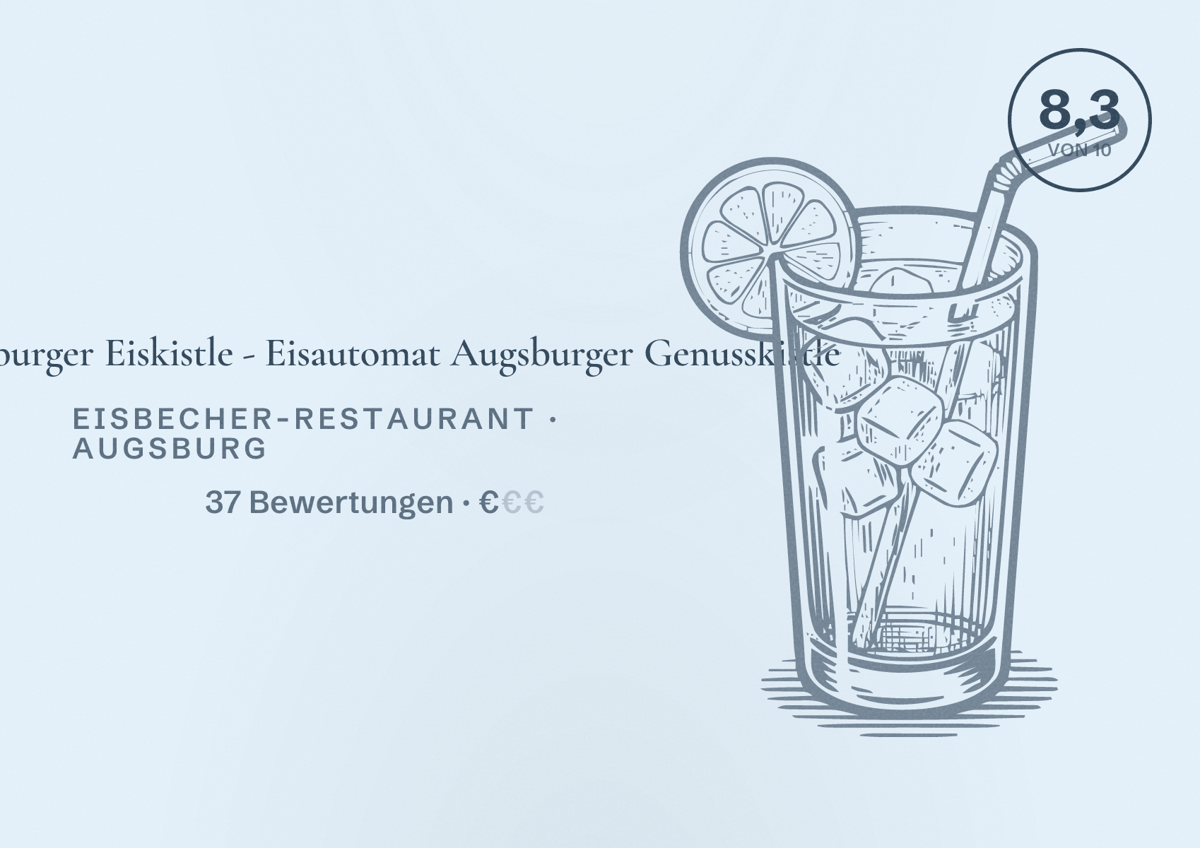 Illustriertes Poster von Augsburger Eiskistle - Eisautomat Augsburger Genusskistle, Eisbecher-Restaurant in Augsburg: Bewertung 8,3 von 10 aus 37 Bewertungen, Preisniveau €
