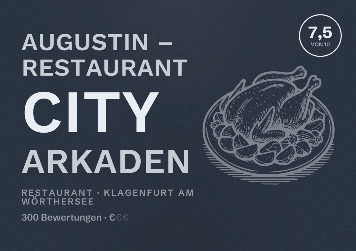 Illustriertes Poster von Augustin – Restaurant City Arkaden, Restaurant in Klagenfurt am Wörthersee: Bewertung 7,5 von 10 aus 300 Bewertungen, Preisniveau €
