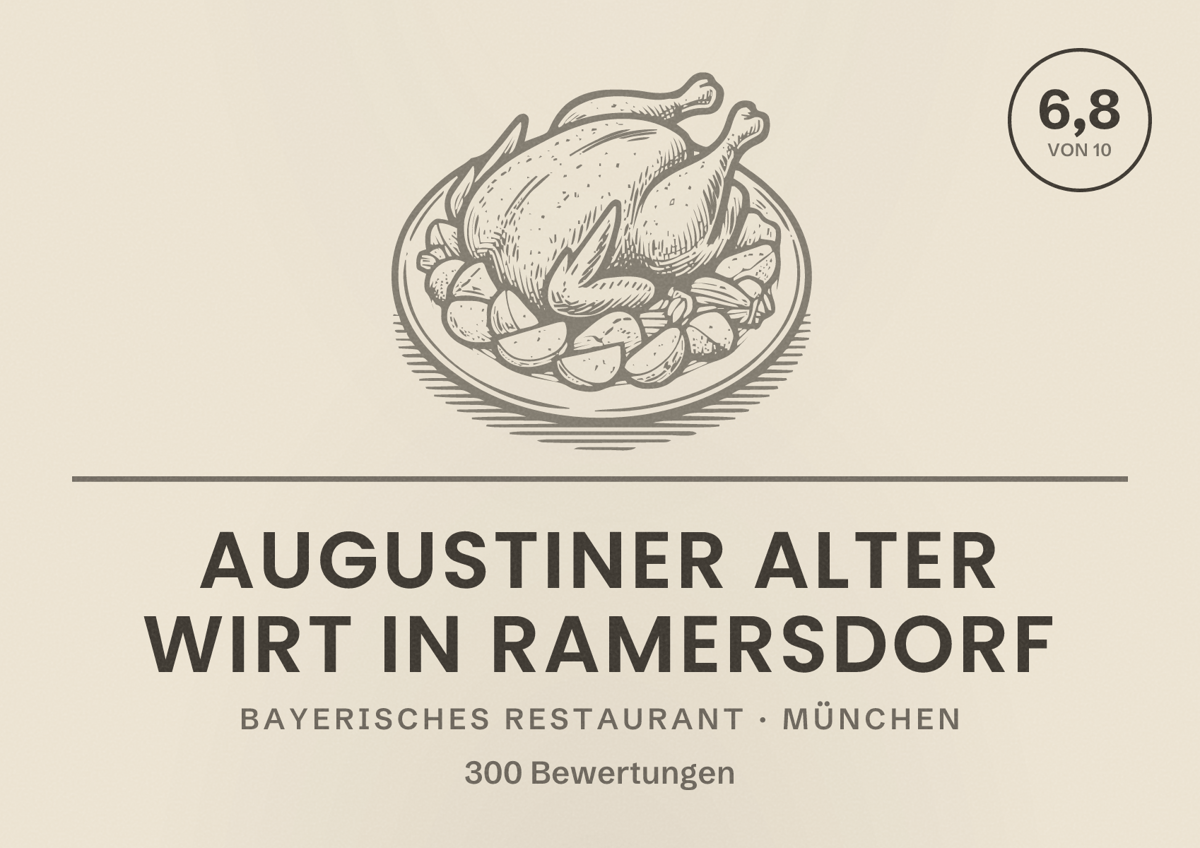 Illustriertes Poster von Augustiner Alter Wirt in Ramersdorf, Bayerisches Restaurant in München: Bewertung 6,8 von 10 aus 300 Bewertungen