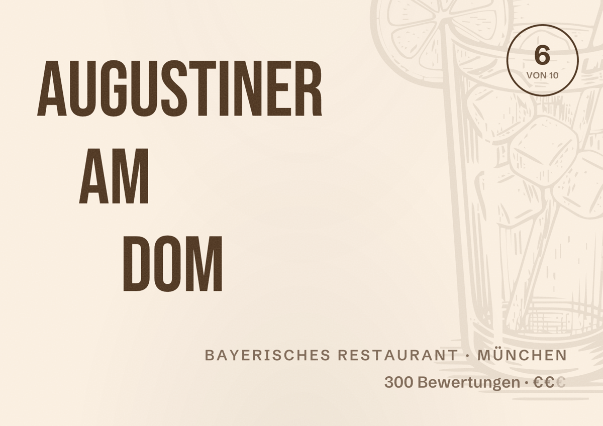Illustriertes Poster von Augustiner am Dom, Bayerisches Restaurant in München: Bewertung 6 von 10 aus 300 Bewertungen, Preisniveau €€