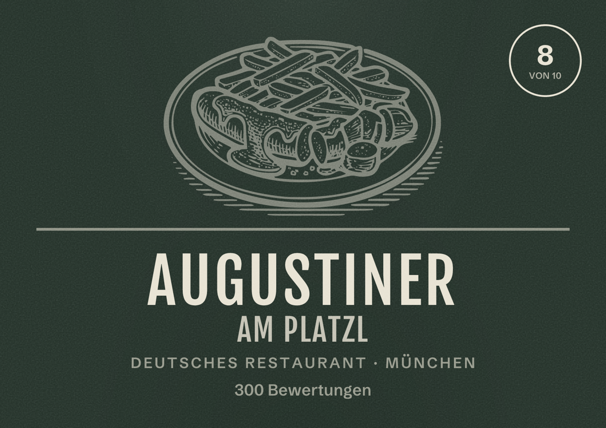 Illustriertes Poster von Augustiner am Platzl, Deutsches Restaurant in München: Bewertung 8 von 10 aus 300 Bewertungen