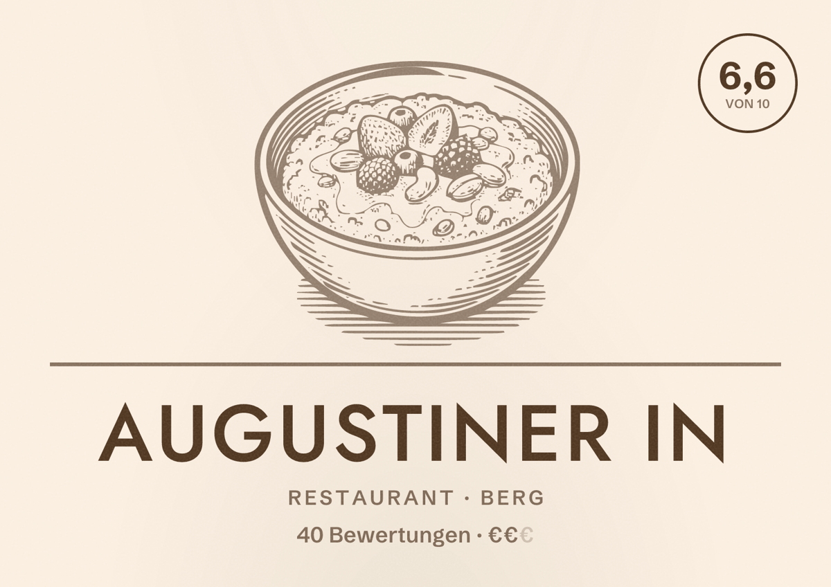 Illustriertes Poster von Augustiner in, Restaurant in Berg: Bewertung 6,6 von 10 aus 40 Bewertungen, Preisniveau €€