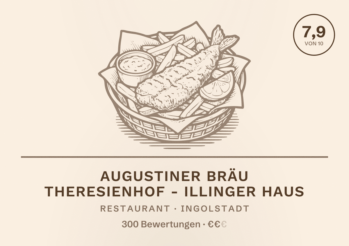 Illustriertes Poster von Augustiner Bräu Theresienhof - Illinger Haus, Restaurant in Ingolstadt: Bewertung 7,9 von 10 aus 300 Bewertungen, Preisniveau €€