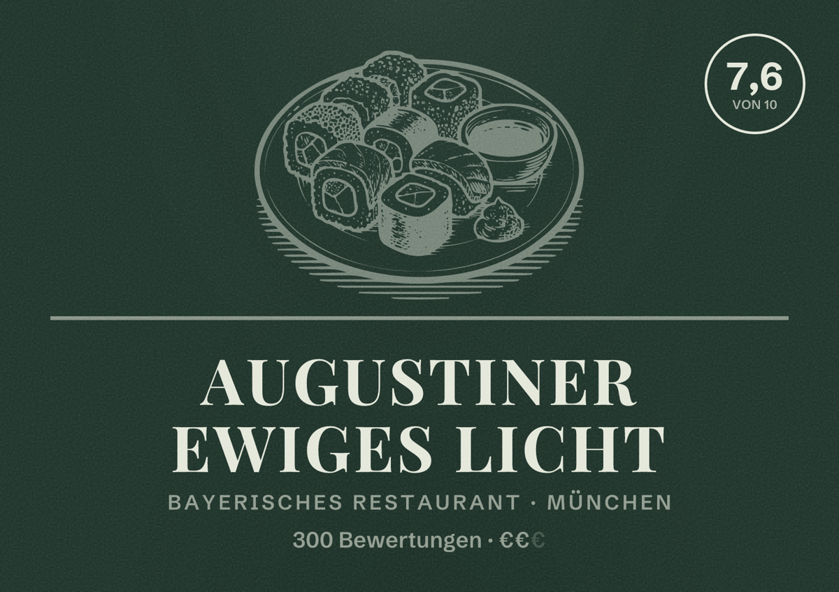 Illustriertes Poster von Augustiner Ewiges Licht, Bayerisches Restaurant in München: Bewertung 7,6 von 10 aus 300 Bewertungen, Preisniveau €€