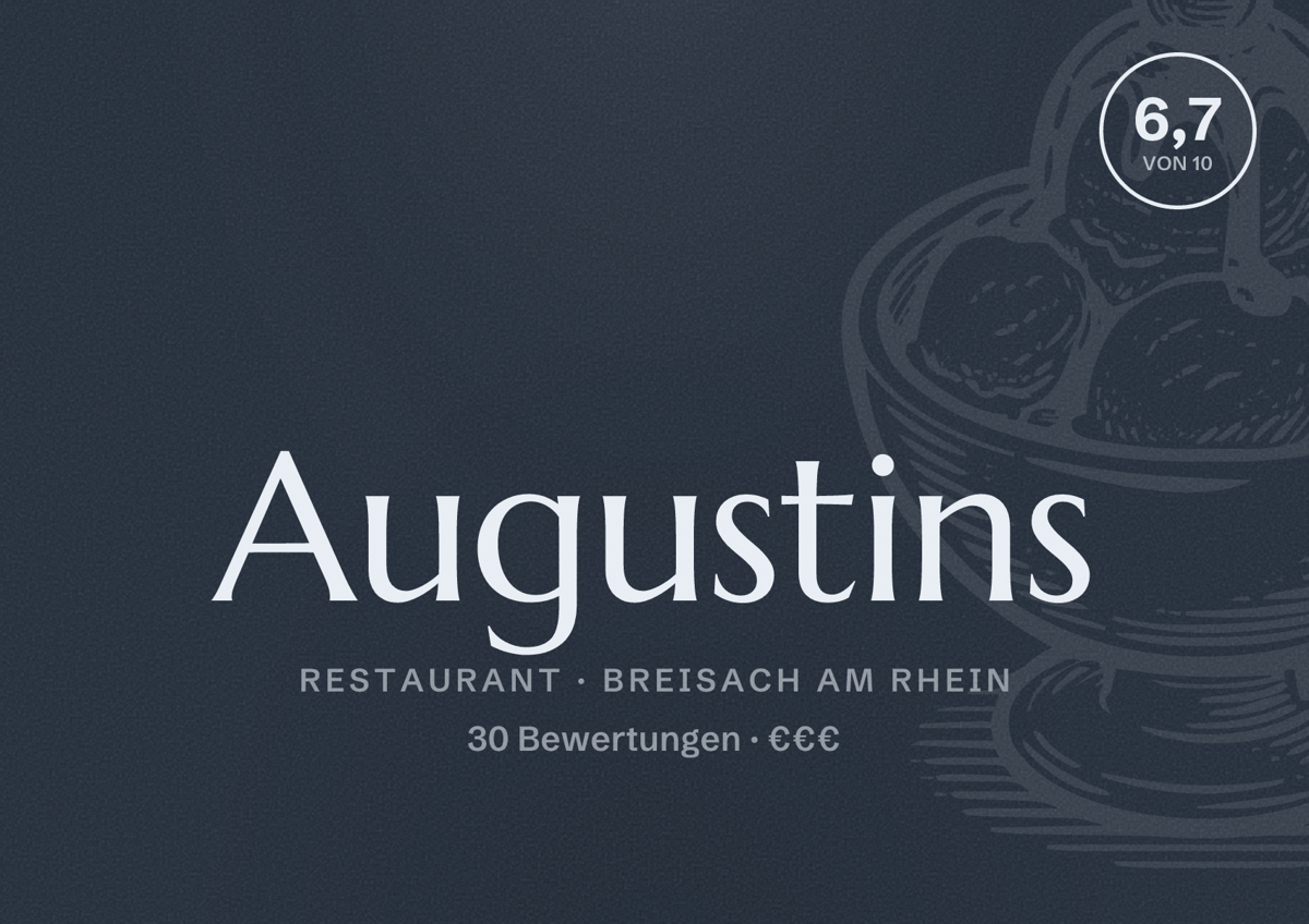 Illustriertes Poster von Augustins, Restaurant in Breisach am Rhein: Bewertung 6,7 von 10 aus 30 Bewertungen, Preisniveau €€€