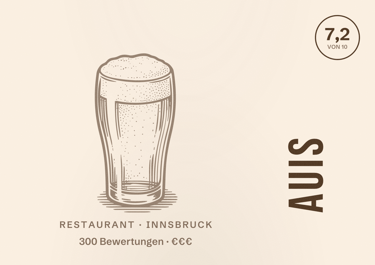 Illustriertes Poster von auis, Restaurant in Innsbruck: Bewertung 7,2 von 10 aus 300 Bewertungen, Preisniveau €€€