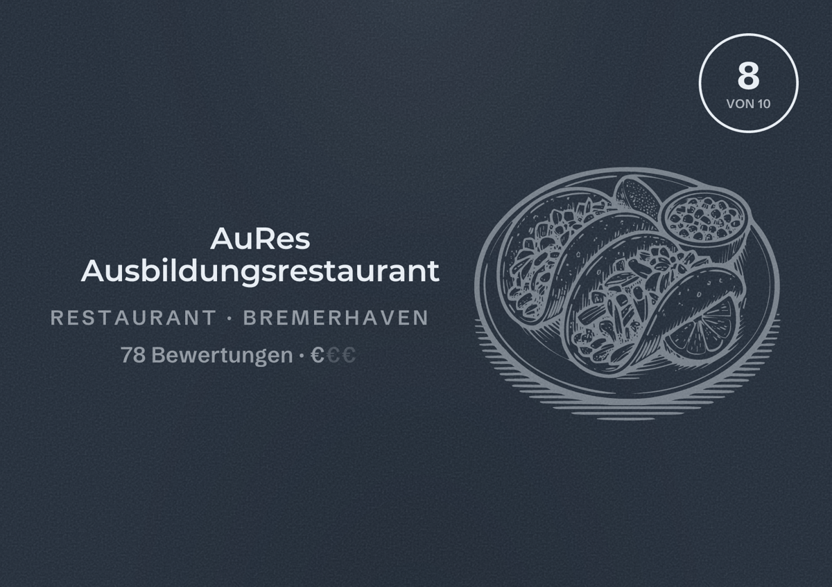 Illustriertes Poster von AuRes Ausbildungsrestaurant, Restaurant in Bremerhaven: Bewertung 8 von 10 aus 78 Bewertungen, Preisniveau €