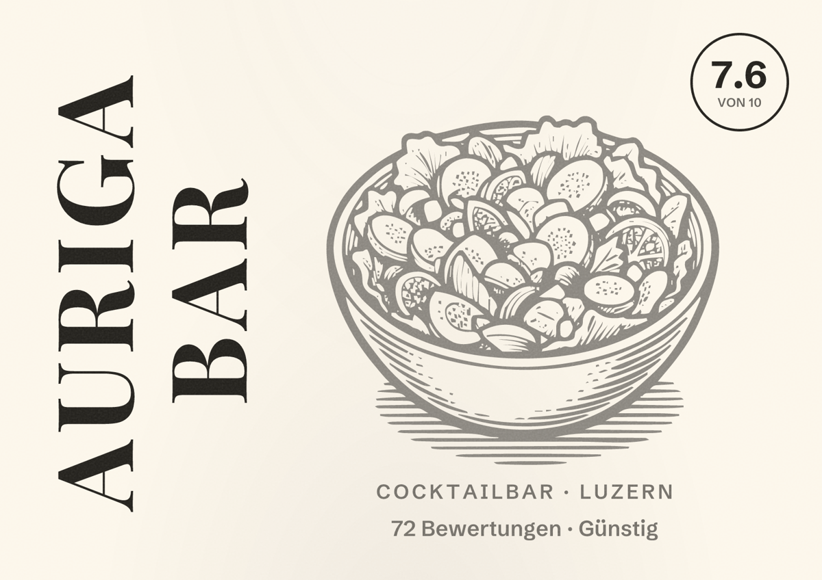 Illustriertes Poster von Auriga Bar, Cocktailbar in Luzern: Bewertung 7.6 von 10 aus 72 Bewertungen, Preisniveau Günstig