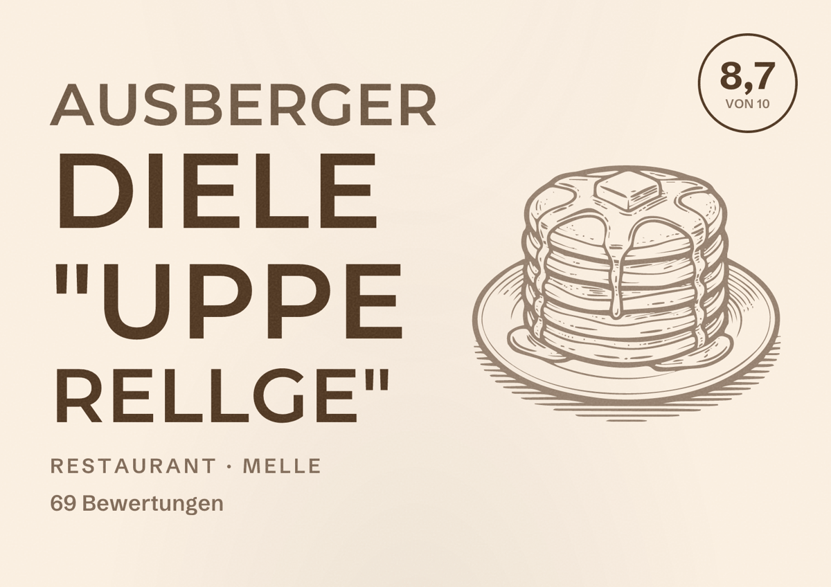 Illustriertes Poster von Ausberger Diele "uppe Rellge", Restaurant in Melle: Bewertung 8,7 von 10 aus 69 Bewertungen