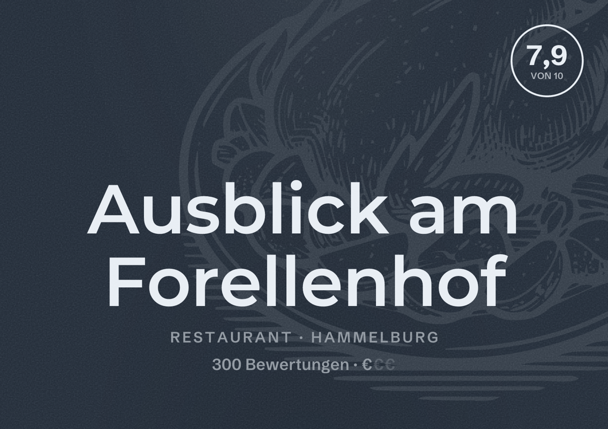 Illustriertes Poster von Ausblick am Forellenhof, Restaurant in Hammelburg: Bewertung 7,9 von 10 aus 300 Bewertungen, Preisniveau €