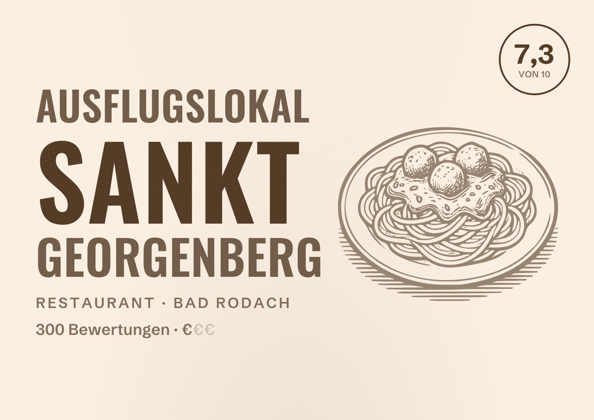 Illustriertes Poster von Ausflugslokal Sankt Georgenberg, Restaurant in Bad Rodach: Bewertung 7,3 von 10 aus 300 Bewertungen, Preisniveau €