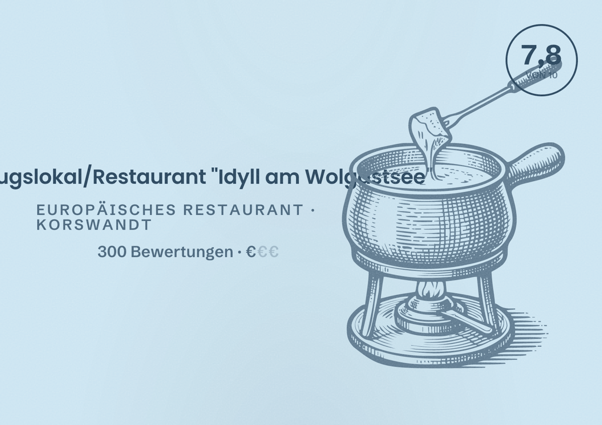 Illustriertes Poster von Ausflugslokal/Restaurant "Idyll am Wolgastsee", Europäisches Restaurant in Korswandt: Bewertung 7,8 von 10 aus 300 Bewertungen, Preisniveau €