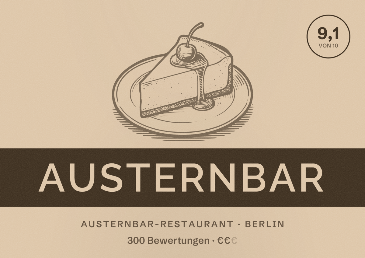 Illustriertes Poster von Austernbar, Austernbar-Restaurant in Berlin: Bewertung 9,1 von 10 aus 300 Bewertungen, Preisniveau €€