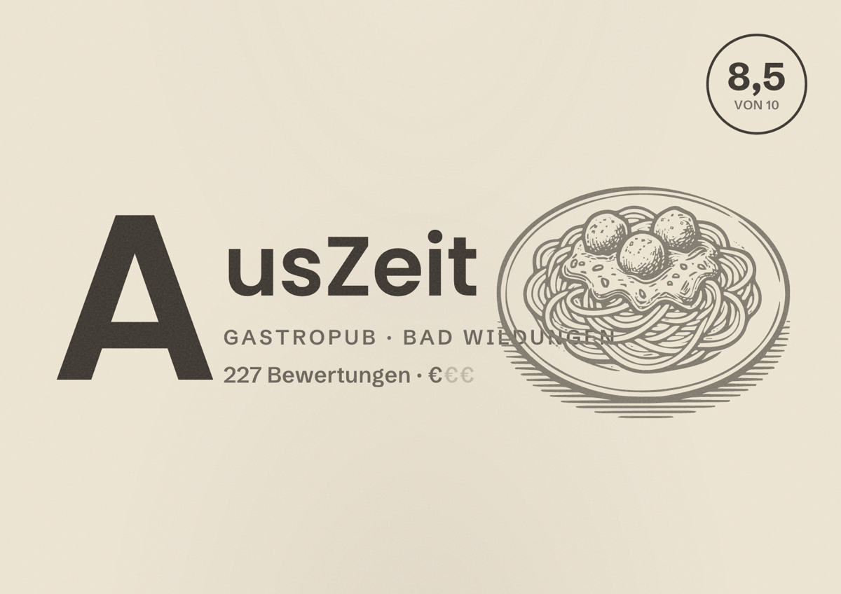 Illustriertes Poster von AusZeit, Gastropub in Bad Wildungen: Bewertung 8,5 von 10 aus 227 Bewertungen, Preisniveau €