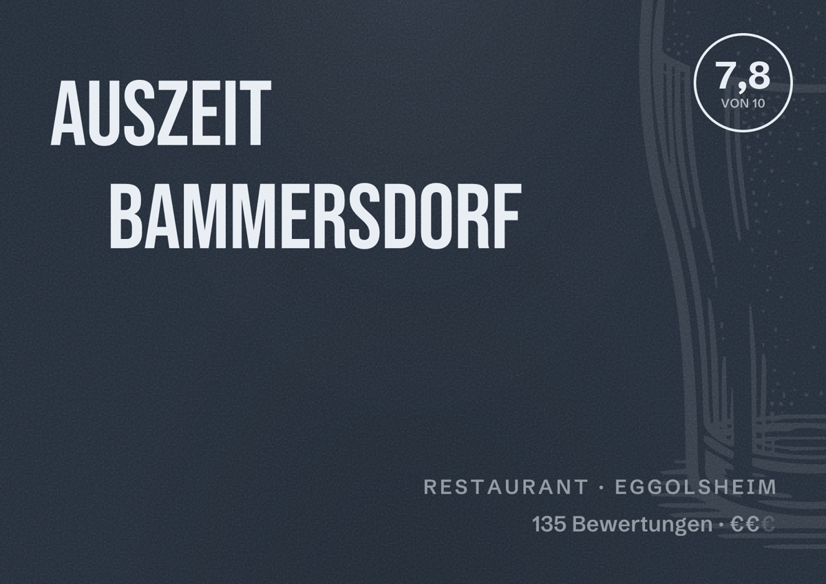 Illustriertes Poster von Auszeit Bammersdorf, Restaurant in Eggolsheim: Bewertung 7,8 von 10 aus 135 Bewertungen, Preisniveau €€