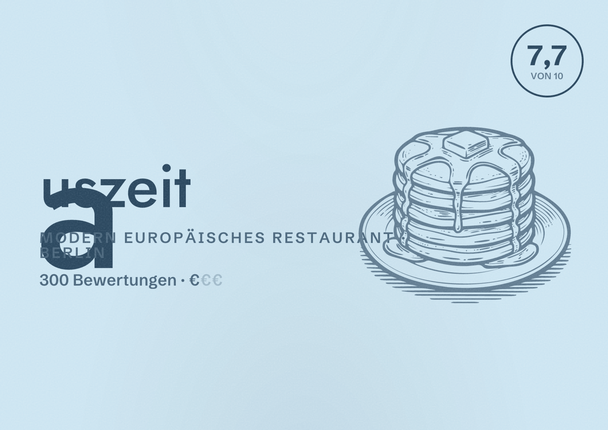 Illustriertes Poster von auszeit, Modern europäisches Restaurant in Berlin: Bewertung 7,7 von 10 aus 300 Bewertungen, Preisniveau €