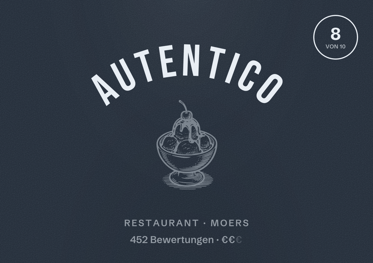 Illustriertes Poster von Autentico, Restaurant in Moers: Bewertung 8 von 10 aus 452 Bewertungen, Preisniveau €€