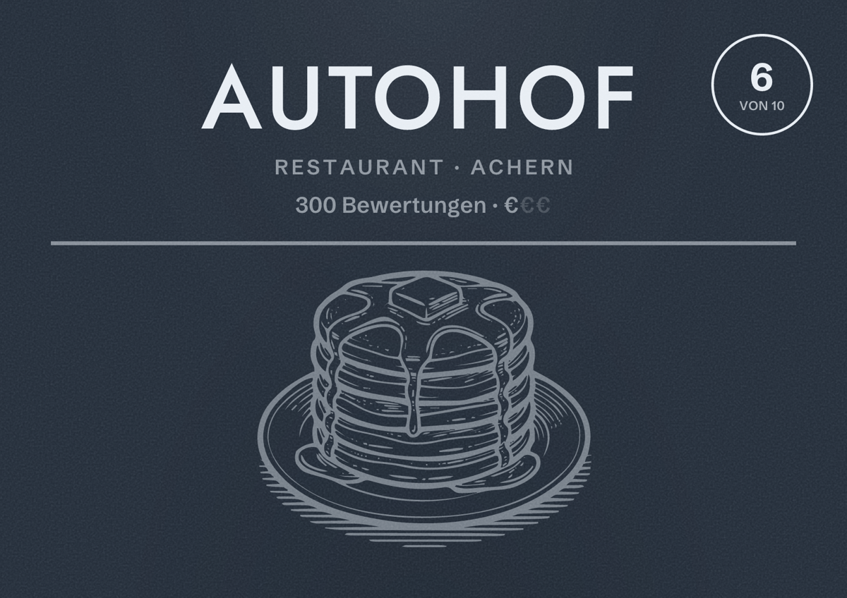 Illustriertes Poster von Autohof, Restaurant in Achern: Bewertung 6 von 10 aus 300 Bewertungen, Preisniveau €
