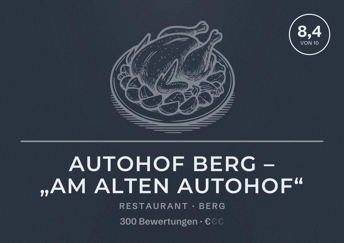 Illustriertes Poster von Autohof Berg – „am alten Autohof“, Restaurant in Berg: Bewertung 8,4 von 10 aus 300 Bewertungen, Preisniveau €