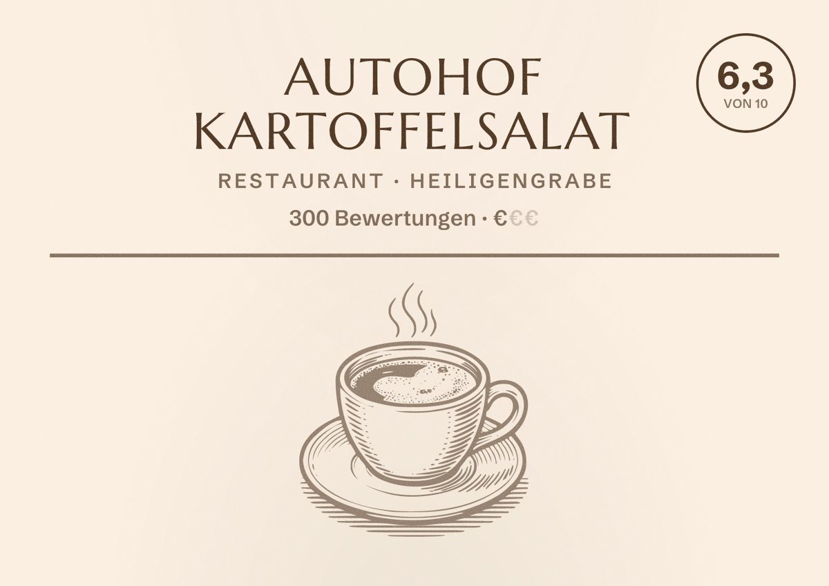 Illustriertes Poster von Autohof Kartoffelsalat, Restaurant in Heiligengrabe: Bewertung 6,3 von 10 aus 300 Bewertungen, Preisniveau €